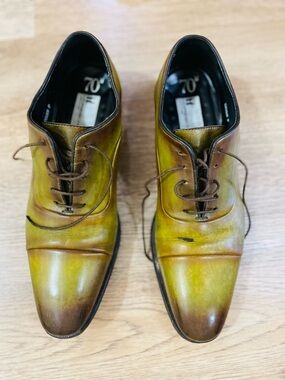 Moreschi Green-Brown Leather Derby Shoes made in Italy